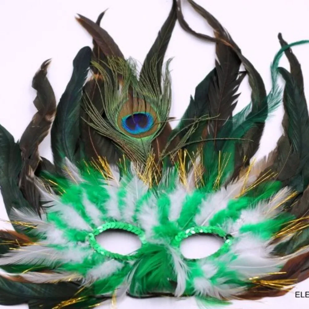 LOT 6 Masqquerade Mardi Gras Mask Adult Feathered Sequins Red Blue Green Orange